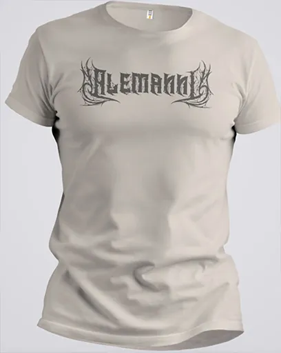 Beige T-shirt with a gothic lettering print